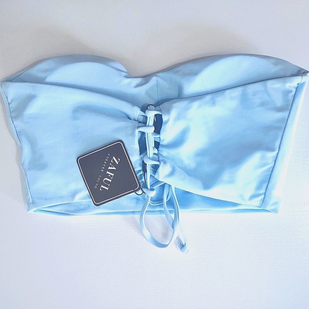 NEW Zaful Strapless S Bikini Top Supports Bra Cups Light Blue